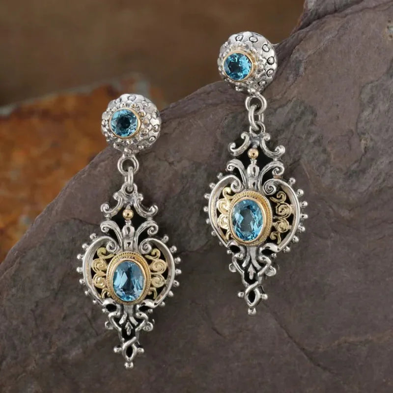 Vintage Blue Gemstone Victorian Earrings
