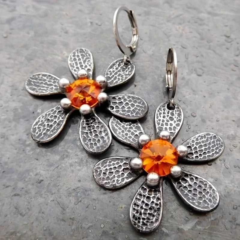 Vintage Hammered Silver Floral Earrings