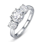 Real D Color VVS1 Round 2.0ctw Moissanite 3-Stone Ring 925 Pure Silver Jewelry Certified for Women Wedding Engagement Gift