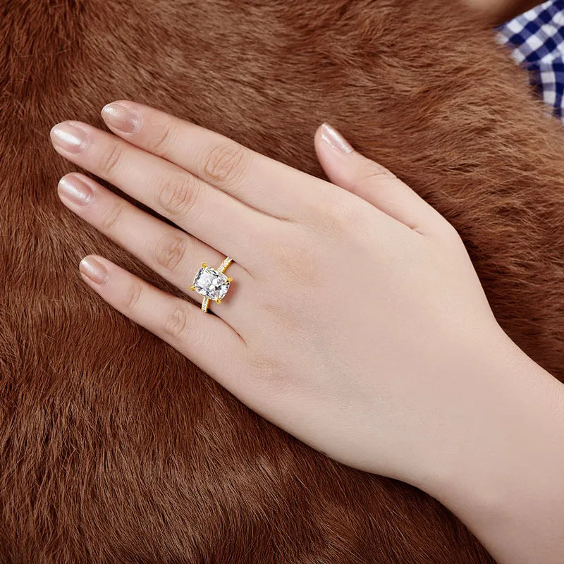 100% 925 Sterling Silver Ring 6 Carat Cushion Cut Sona Simulated Diamond CZ Cubic Zirconia Ring Engagement Wedding Jewelry
