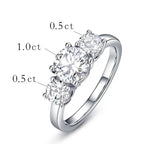 Real D Color VVS1 Round 2.0ctw Moissanite 3-Stone Ring 925 Pure Silver Jewelry Certified for Women Wedding Engagement Gift