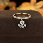 Vintage Cat Paw & Heart Stone Ring