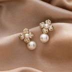 Crystal Flower Pearl Earrings