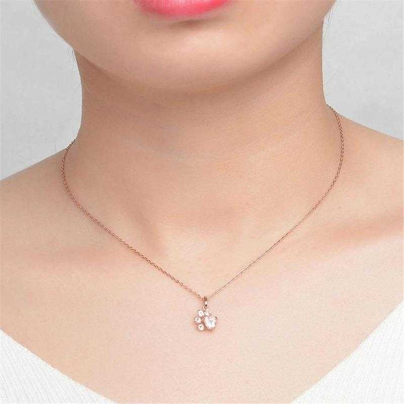 Women's Rose Gold Plated Rhinestone Paw Pendant Jewelry Set