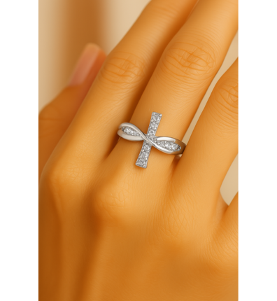 Silver Infinity Cross Resizable Ring