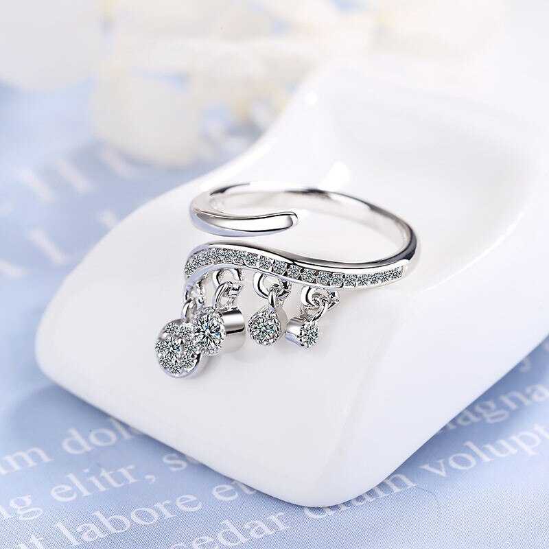 Women's Silver Plated Adjustable Zircon Drop Pendant Ring