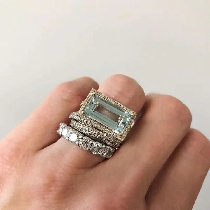 Ocean Silver Turquoise Glass Ring Set