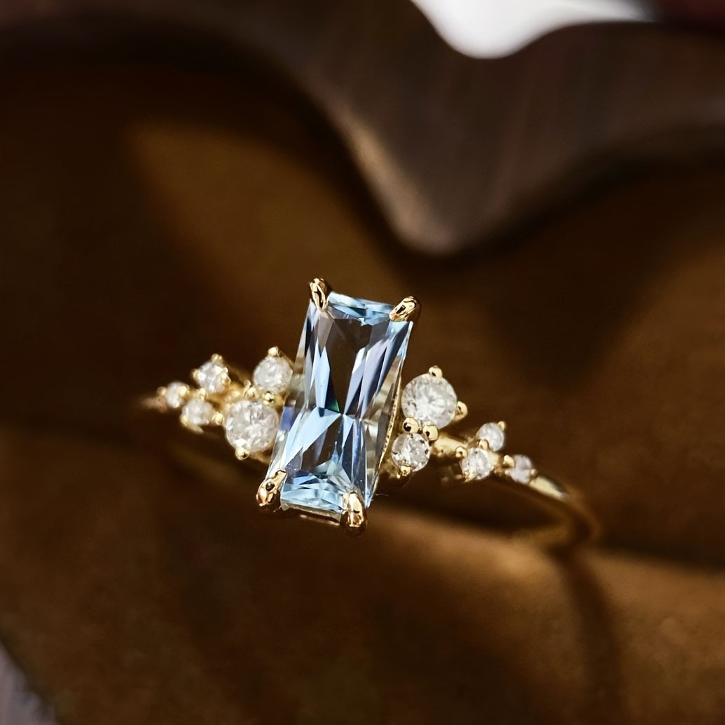 Rectangular Birthstone Ring 925 Silver Bohemian Style High Jewelry Gift