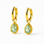 Green Amethyst Drop Hoop 14K Gold Earrings