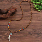 Vintage Wooden Bead Pendant Necklace with Tribal Charm Unisex Jewelry
