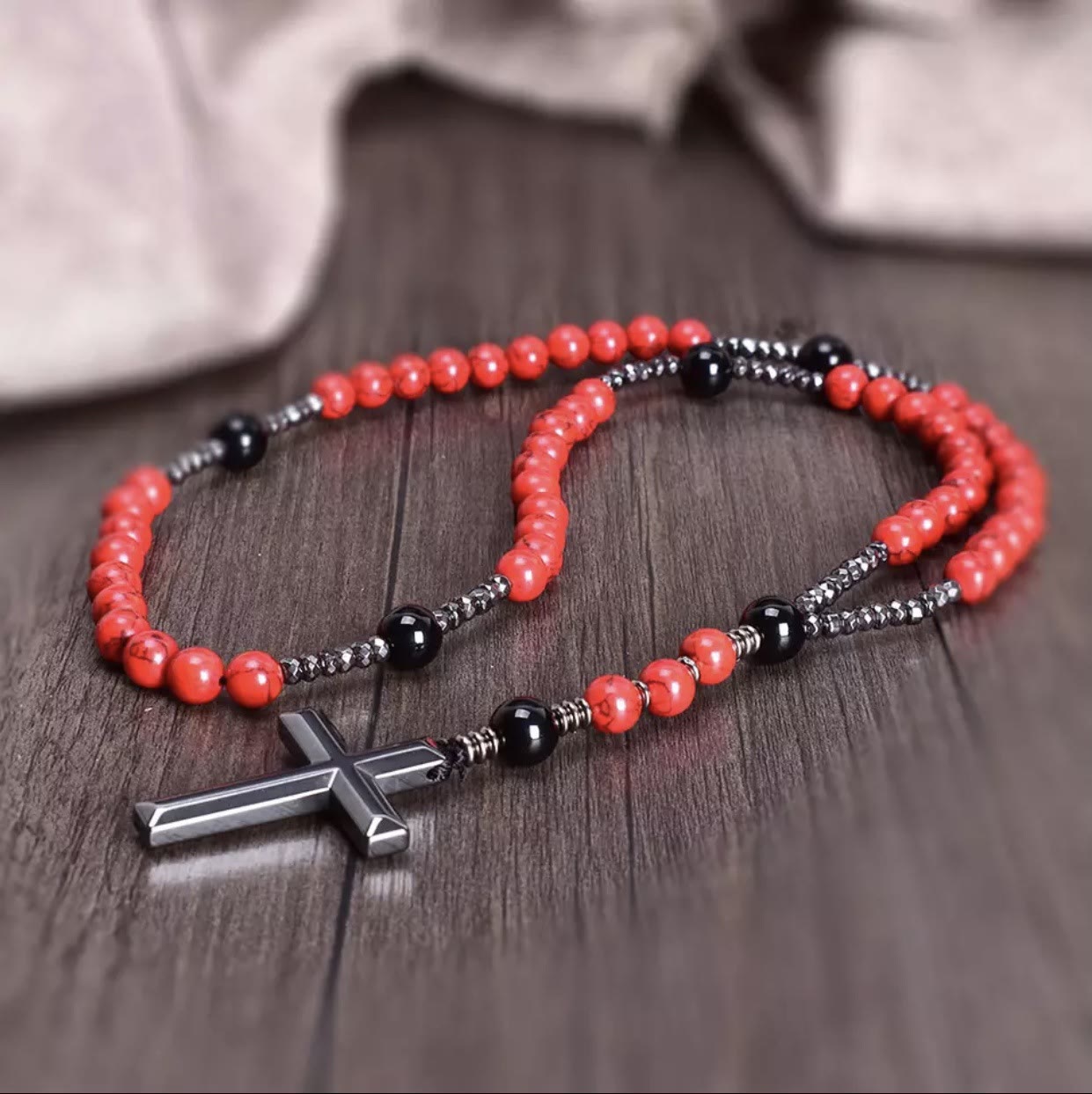 Olivenorma Cross Catholic Natural Stone Rosary Pendant Necklace