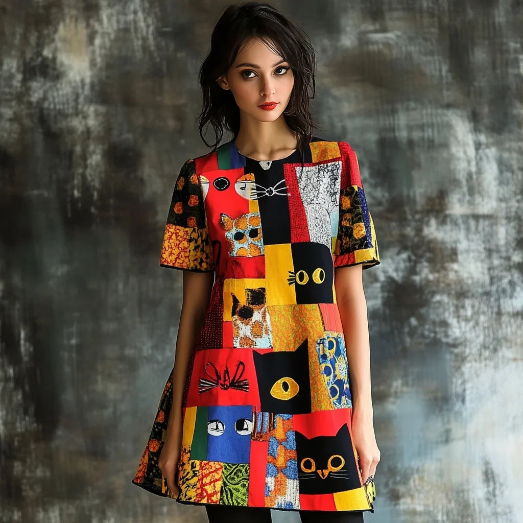 Juliette - Patchwork Cat Dress
