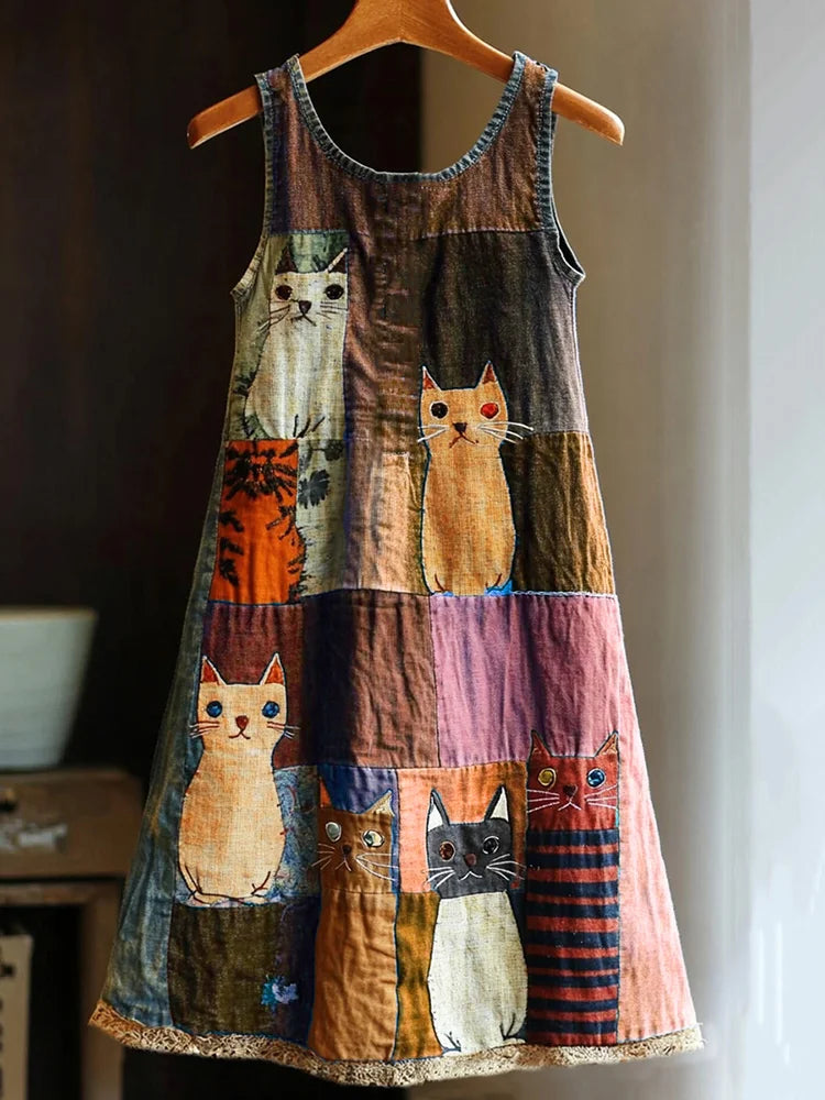 Marguerite - Patchwork Cat Dress