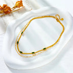 Vintage Gold Double-Layer Emerald Charm Necklace