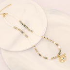 Olivenorma Natural Pearl Crystal Stone Evil Eye Pendant Necklace