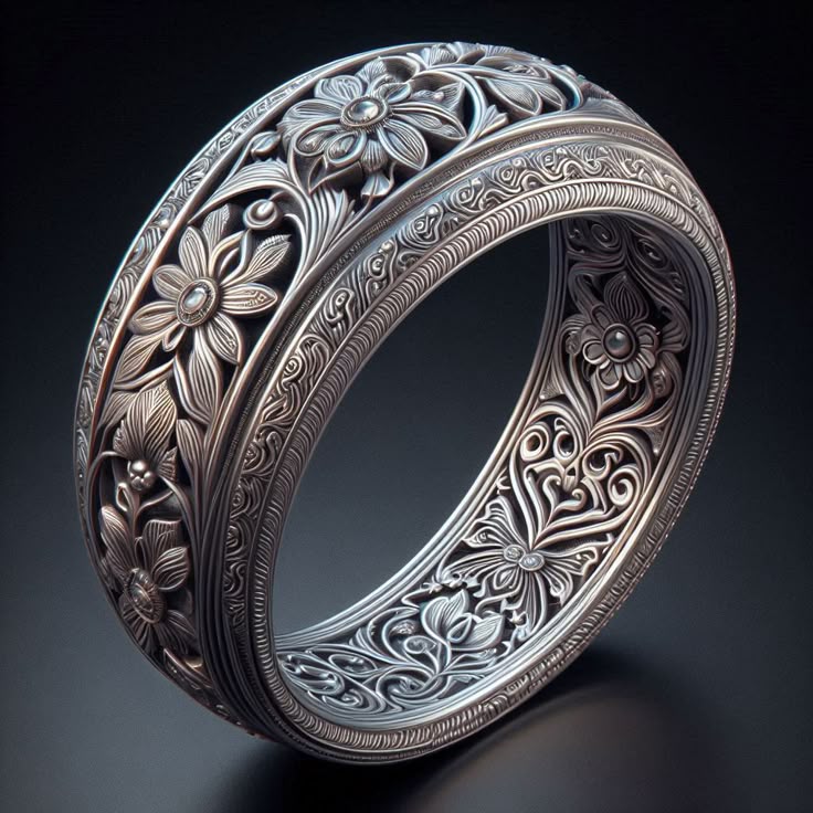 Exotic Silver Flower Stamp Ring