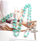 Olivenorma Amazonite Medal Cross Rosary Pendant Necklace