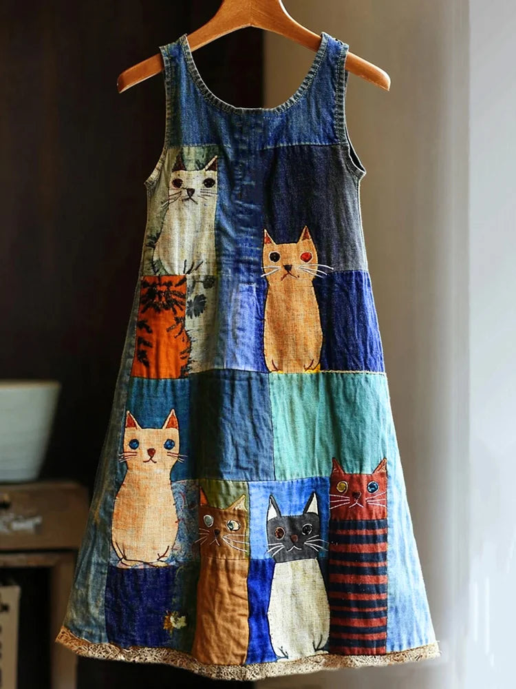 Celeste - Patchwork Cat Dress