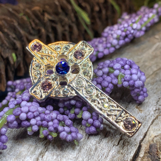 Celtic Cross Crystal Brooch