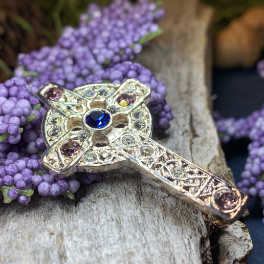 Celtic Cross Crystal Brooch