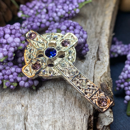 Celtic Cross Crystal Brooch