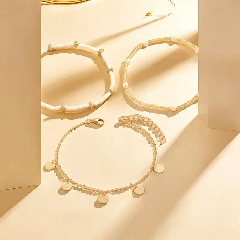 Gold Layered Anklet Set - Coastal Charm (3-Piece)