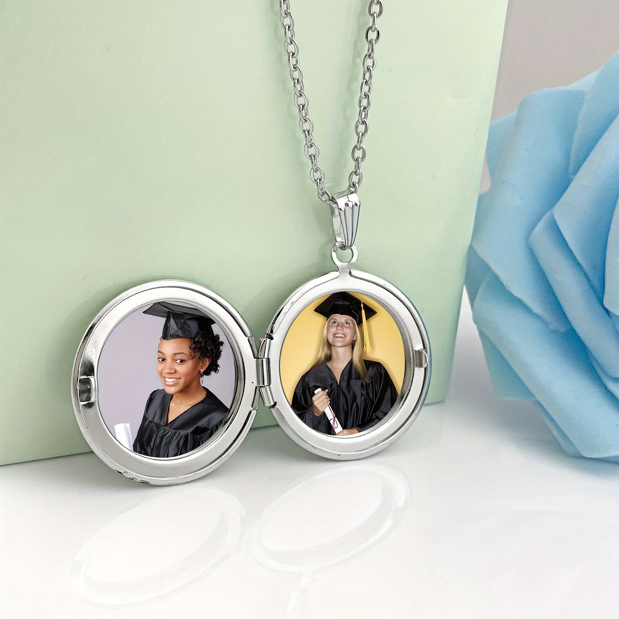 Stainless Steel Photo Box Necklace with Melon Button - Customized Pendant