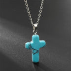 Olivenorma Natural Stone Cross Gemstone Necklace