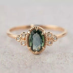 Elegant Oval Green Crystal 14K Gold Ring