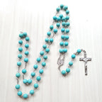 Olivenorma Turquoise Cross Charm Rosary Necklace