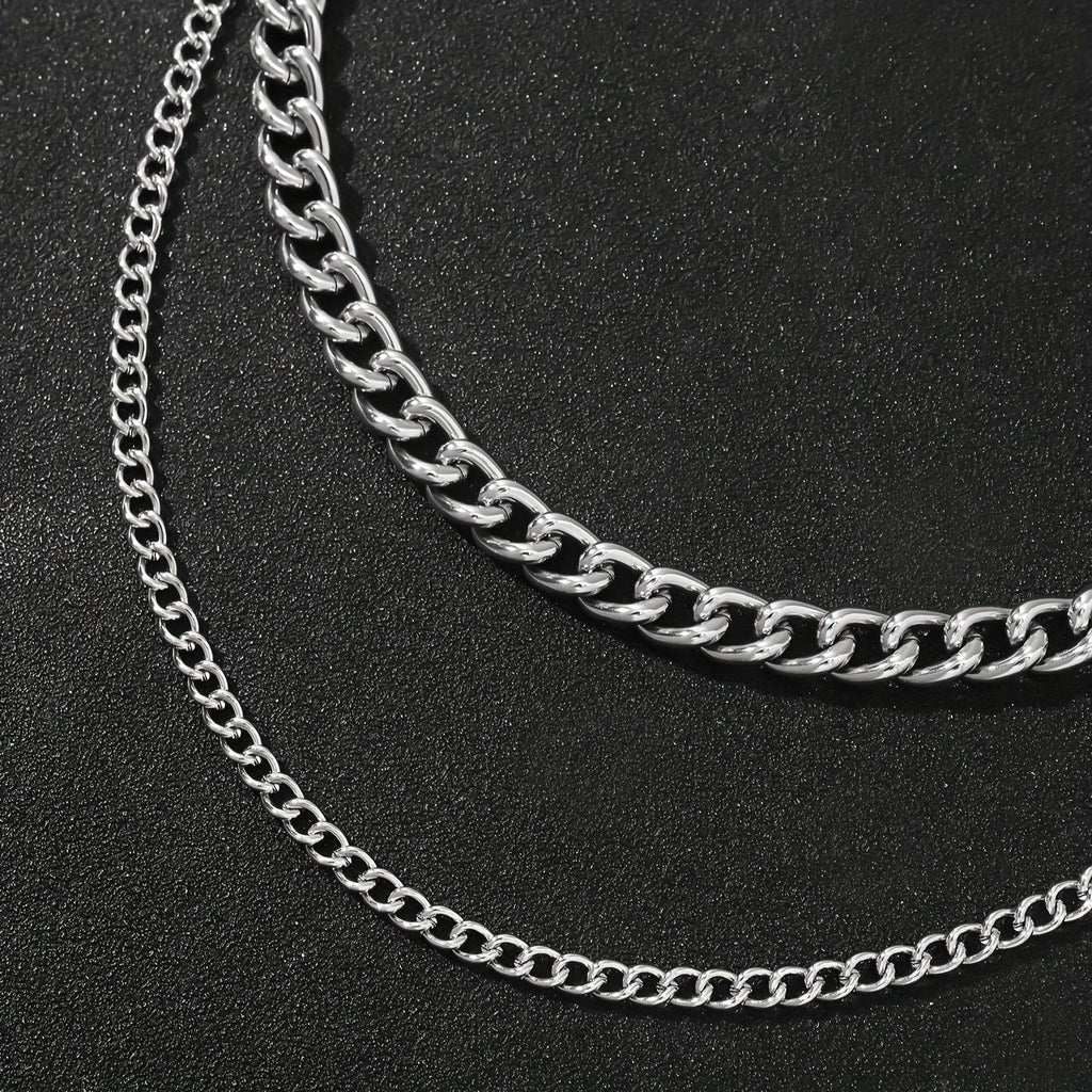 Men's Large Circle Silver Chain with Suit Pants