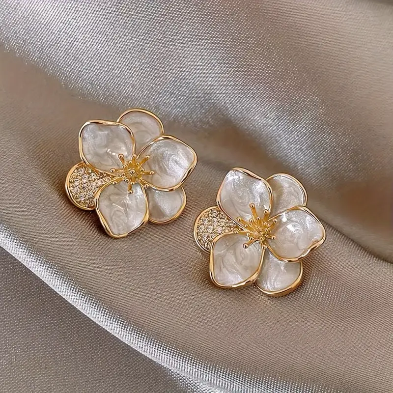 Elegant White Enamel Blossom Earrings