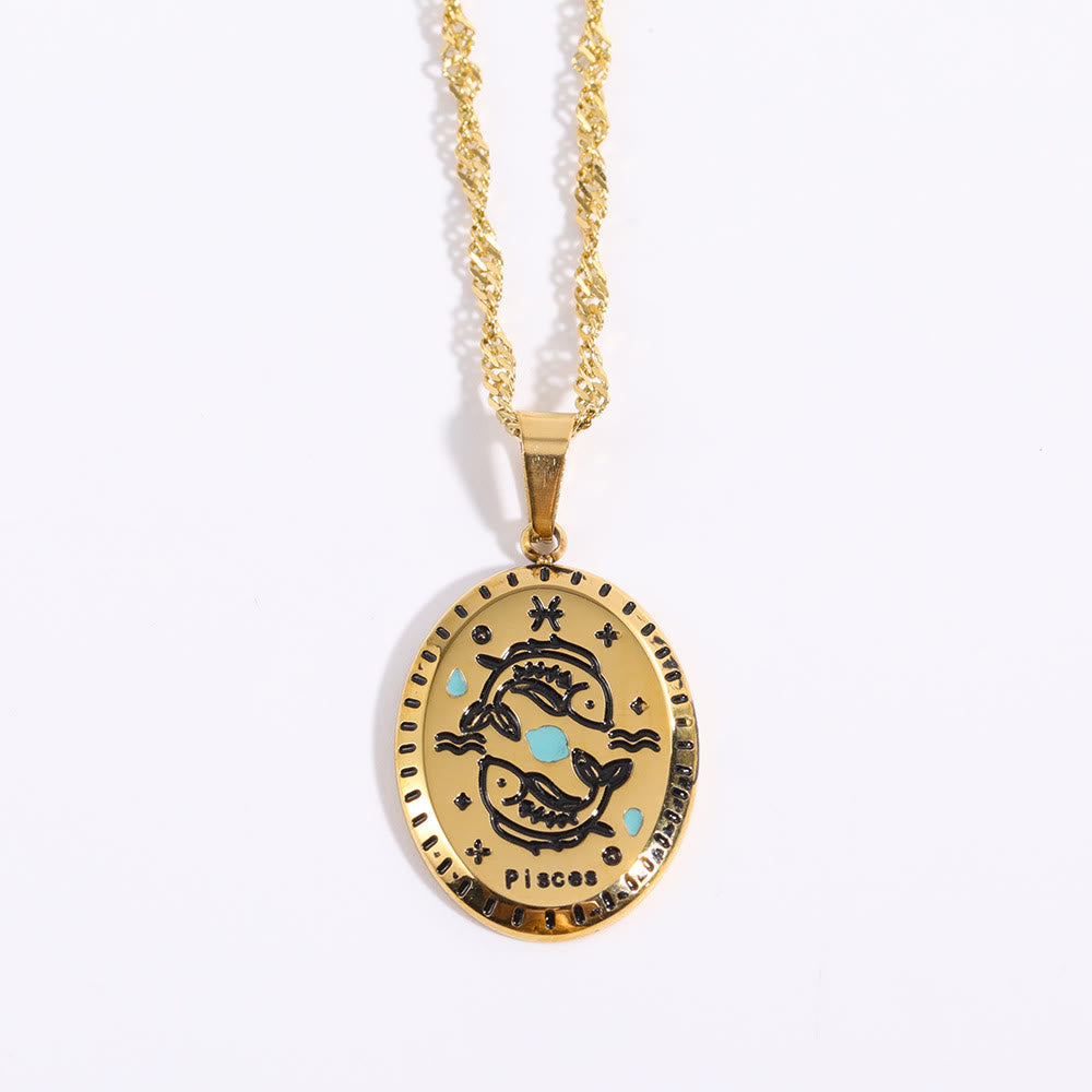 Olivenorma French Vintage Zodiac Stainless Steel 18k Gold Necklace