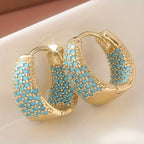 Turquoise Beaded Hoop Earrings - Gold Tone
