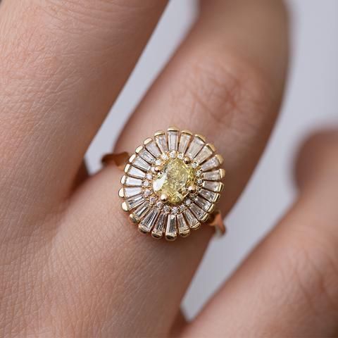Yellow Elegant Glass Flower Ring