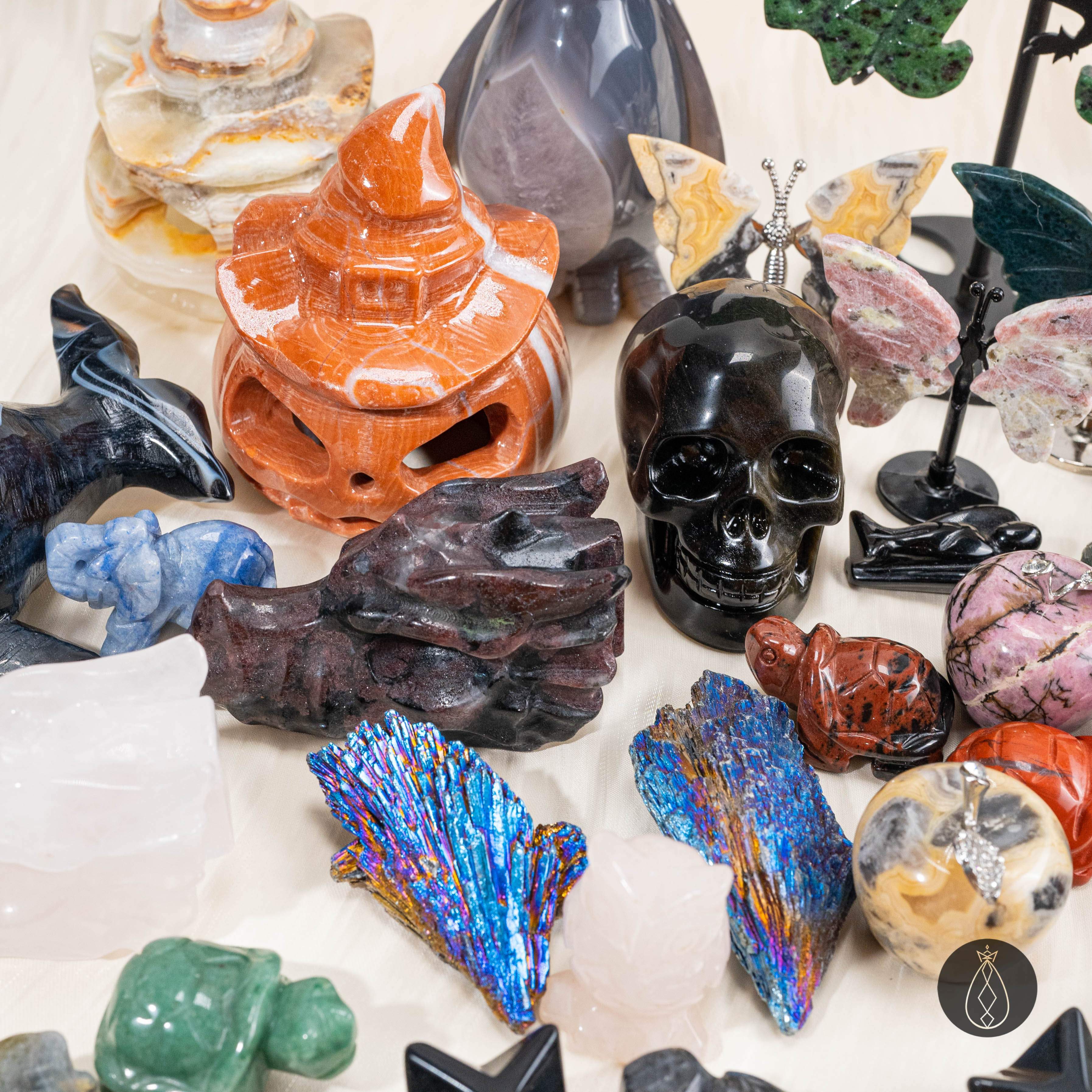 Crystal Stone Carvings Set - Angels, Turtles, Elephants, Owls, etc