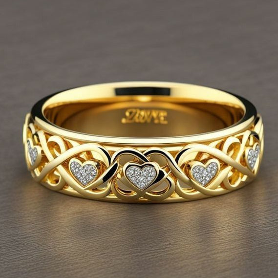 Exotic Heart Crystal Trail Gold Ring