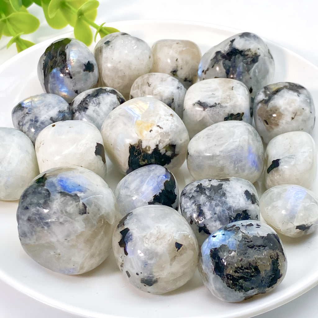 5pcs 10-30mm Rainbow Moonstone Tumbled Stones Natural Iridescent Bohemian Decor