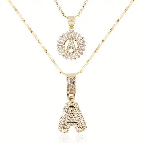 Gold Pave Letter Initial Necklace Set