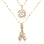 Gold Pave Letter Initial Necklace Set