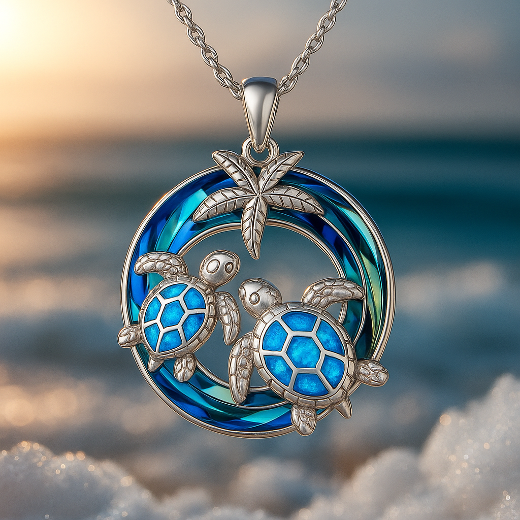 Opal Circle Turtle Palm Necklace
