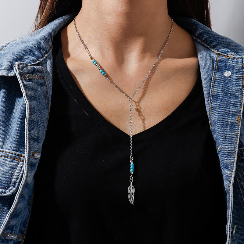 Olivenorma Turquoise Leaf Pendant Bohemian Necklace