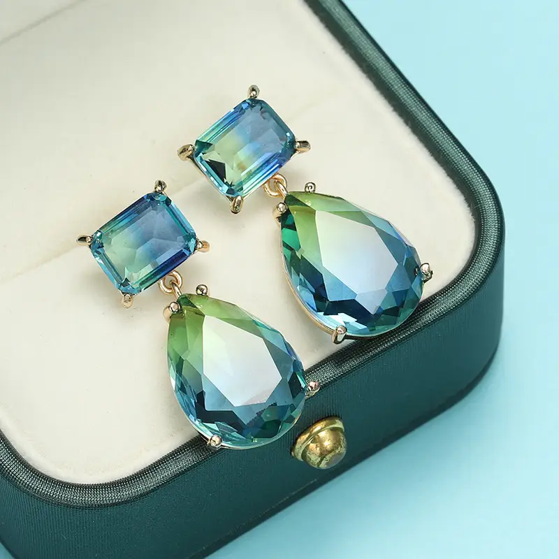 Blue Greenish Crystal Drop Earrings