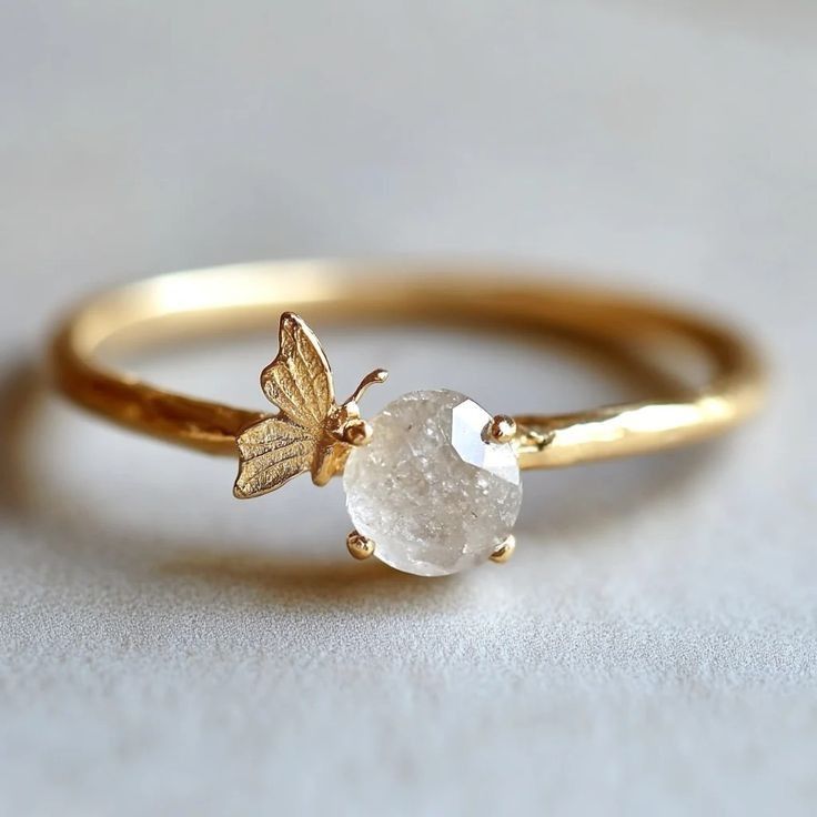 White Crystal Ball Butterfly Ring