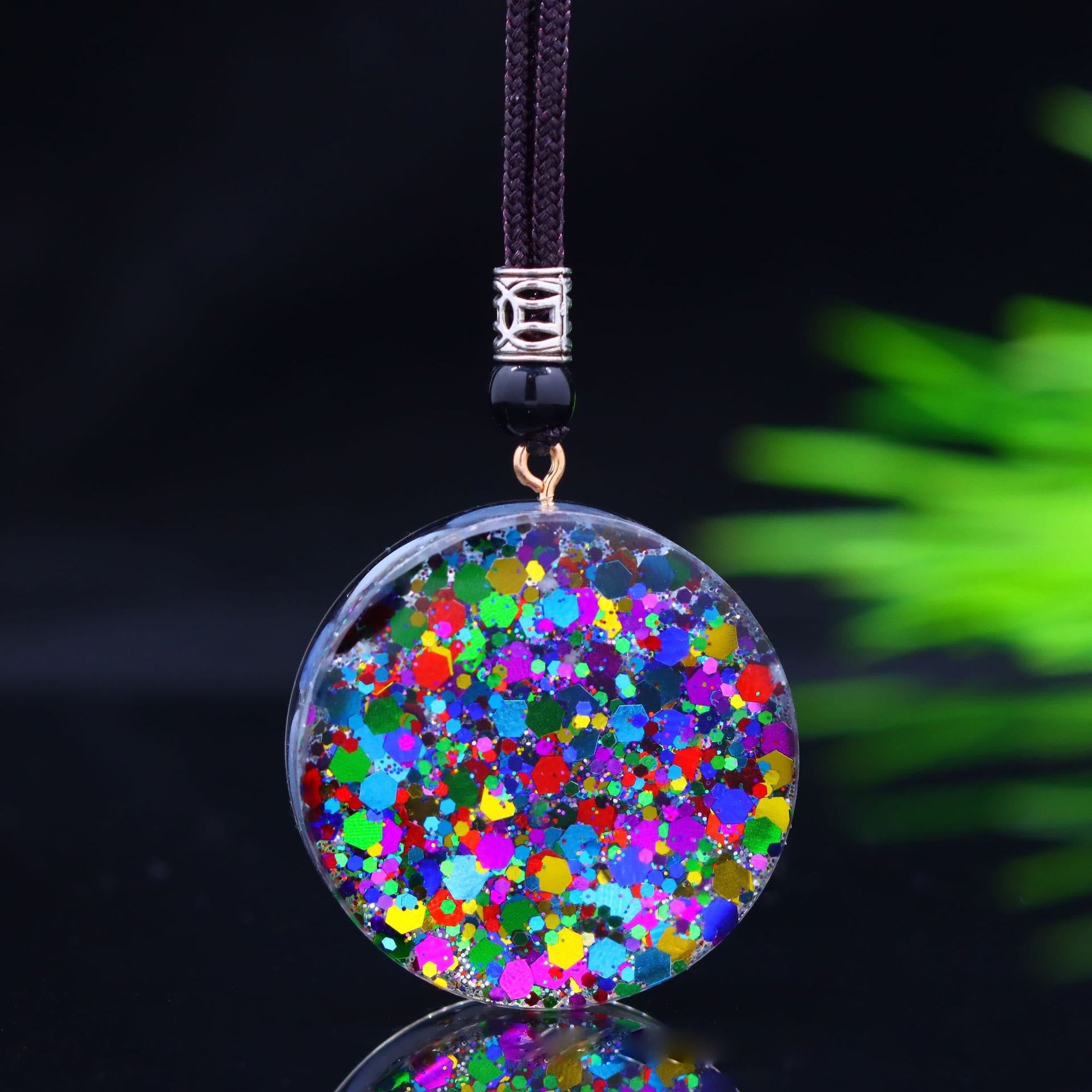 Olivenorma Natural Blue Chalcedony Gravel Epoxy Pendant Necklace