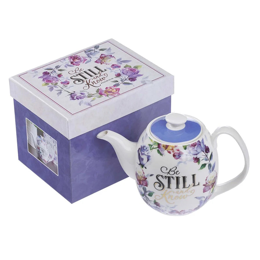 Purple "Be Still" Ceramic Teapot