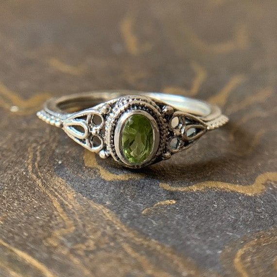 Green Olive Silvered Ring