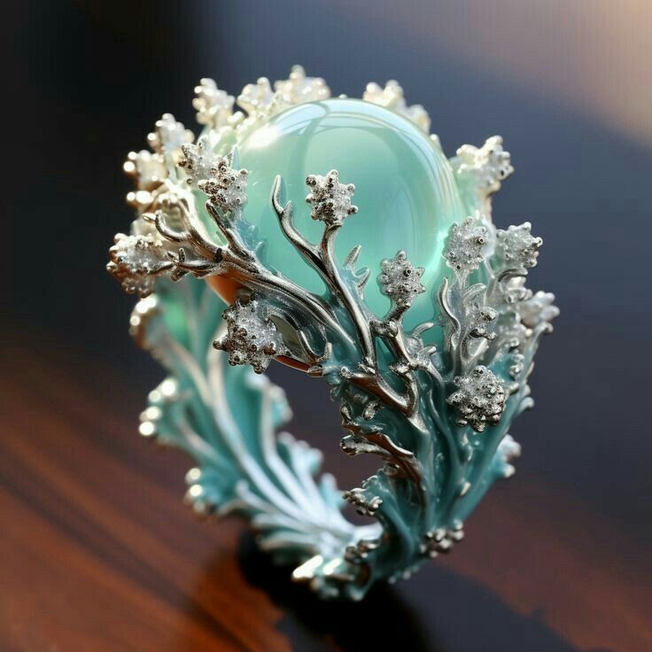 Exotic Turquoise Coral Silver Ring