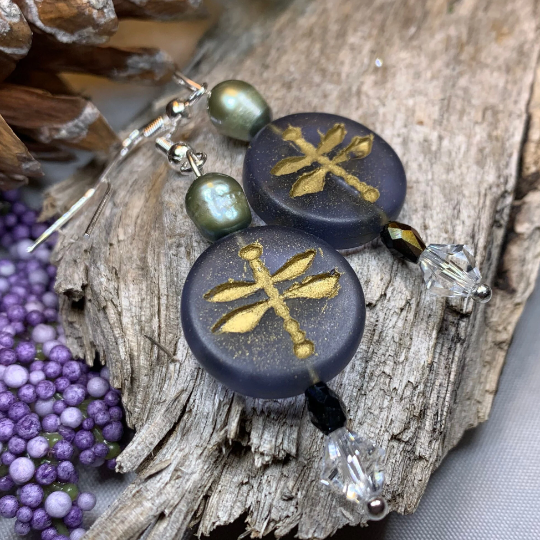 Pearl Dragonfly Earrings