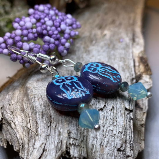 Mystical Blue Owl Earrings